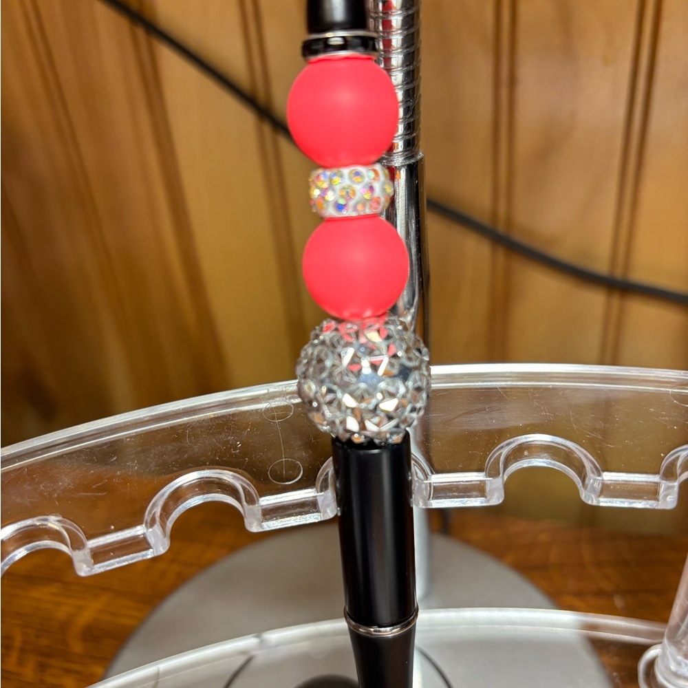 Stylish Black and Red Pen with Crystal Accents